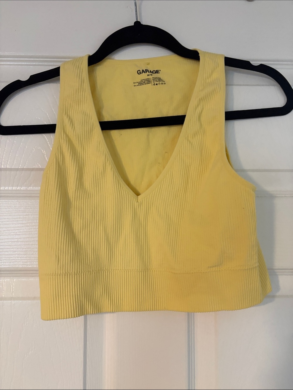 Garage Yellow Ribbed V-Neck Crop Top